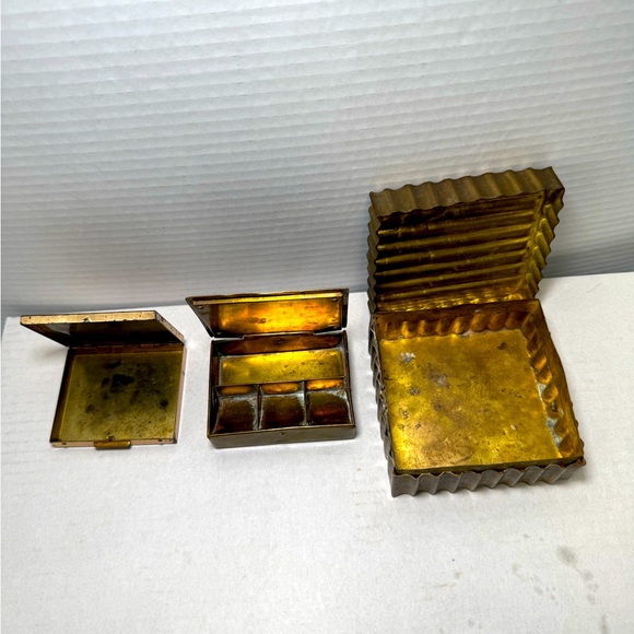 Antique brass stamp box and brass boxes